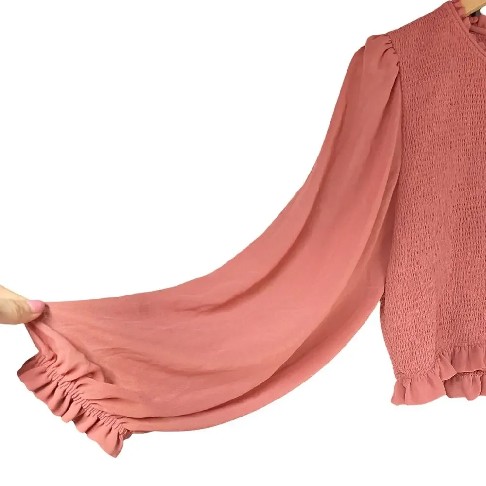 WILFRED ARITZIA Tempest Smocked Chiffon Blouse in Ashy Rose Pink Size 2XL